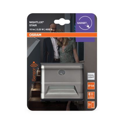 Osram - LED trapverlichting met sensor NIGHTLUX LED/0,25W/3xAAA IP54 zilver
