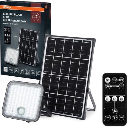 Osram - Dimbare LED-zonneschijnwerper met sensor ENDURA LED/30W/6,4V 4000K IP65 zwart + afstandsbediening