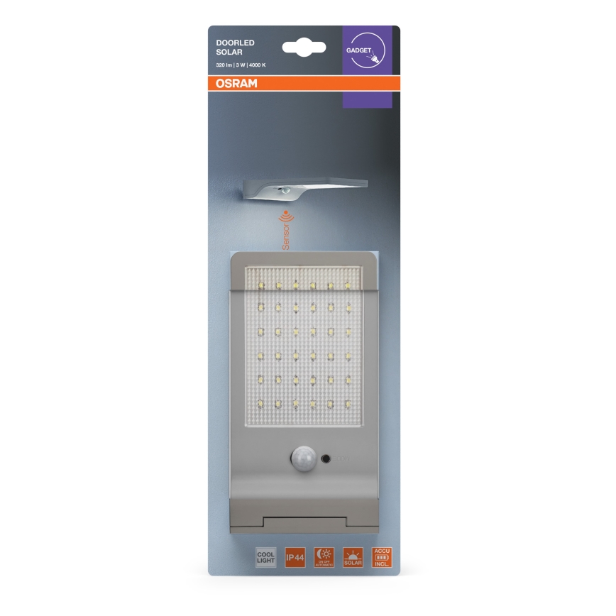 Osram - LED zonne-wandlamp met sensor DOORLED LED/3W/3,3V 2000 mAh IP44 zilver
