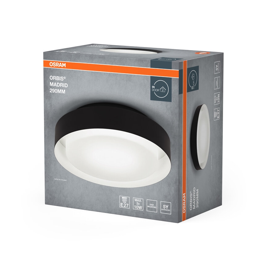 Osram - Plafondlamp ORBIS MADRID 2xE27/10W/230V Ø 29 cm zwart