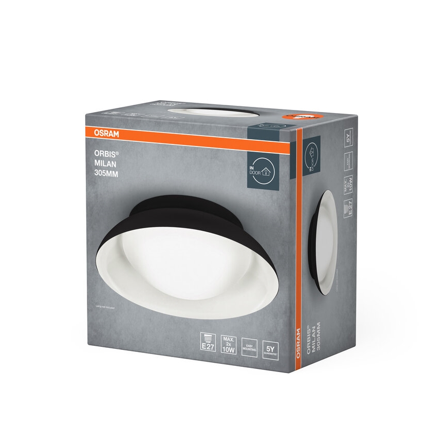 Osram - Plafonnière ORBIS MILAN 2xE27/10W/230V Ø 30,5 cm zwart