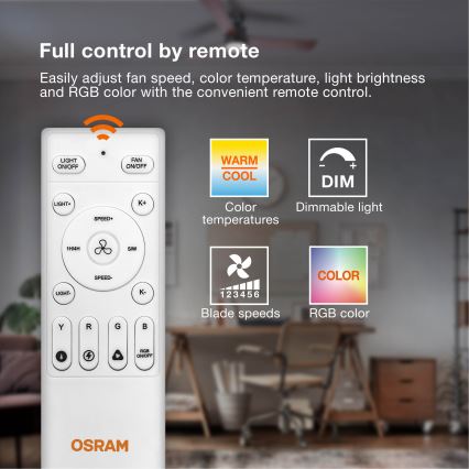 Osram - dimbare RGB-LED plafondlamp met ventilator CIERZO LED/35W/230V 3000-6500K + afstandsbediening