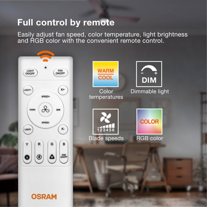 Osram - dimbare RGB-LED plafondlamp met ventilator CIERZO LED/35W/230V 3000-6500K + afstandsbediening