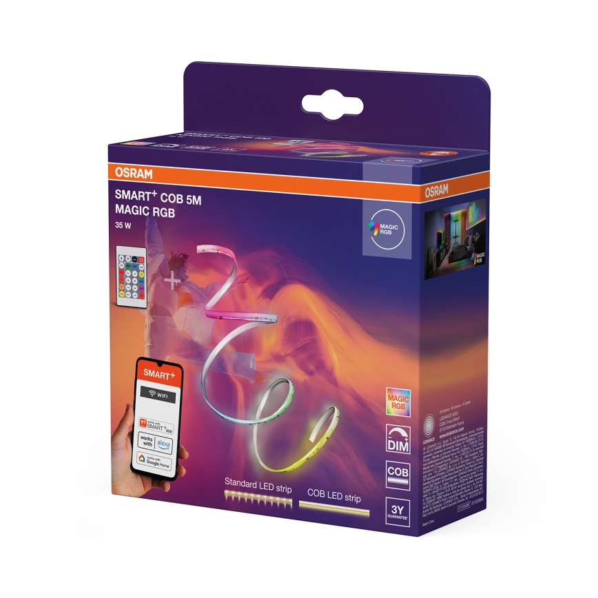 Osram - RGB-dimbare LED-strip SMART+ MAGIC 5 m, 35 W, 230 V, Wi‑Fi + afstandsbediening