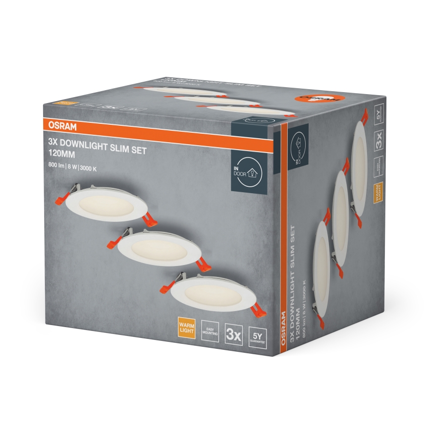 Osram - Set van 3 LED-inbouwspots SPOT LED/8W/230V 3000K Ø 12 cm wit