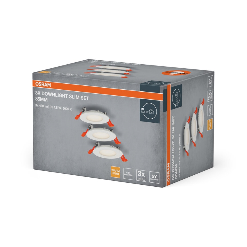 Osram - Set van 3 SLIM LED inbouwspots, 4,5 W, 230 V