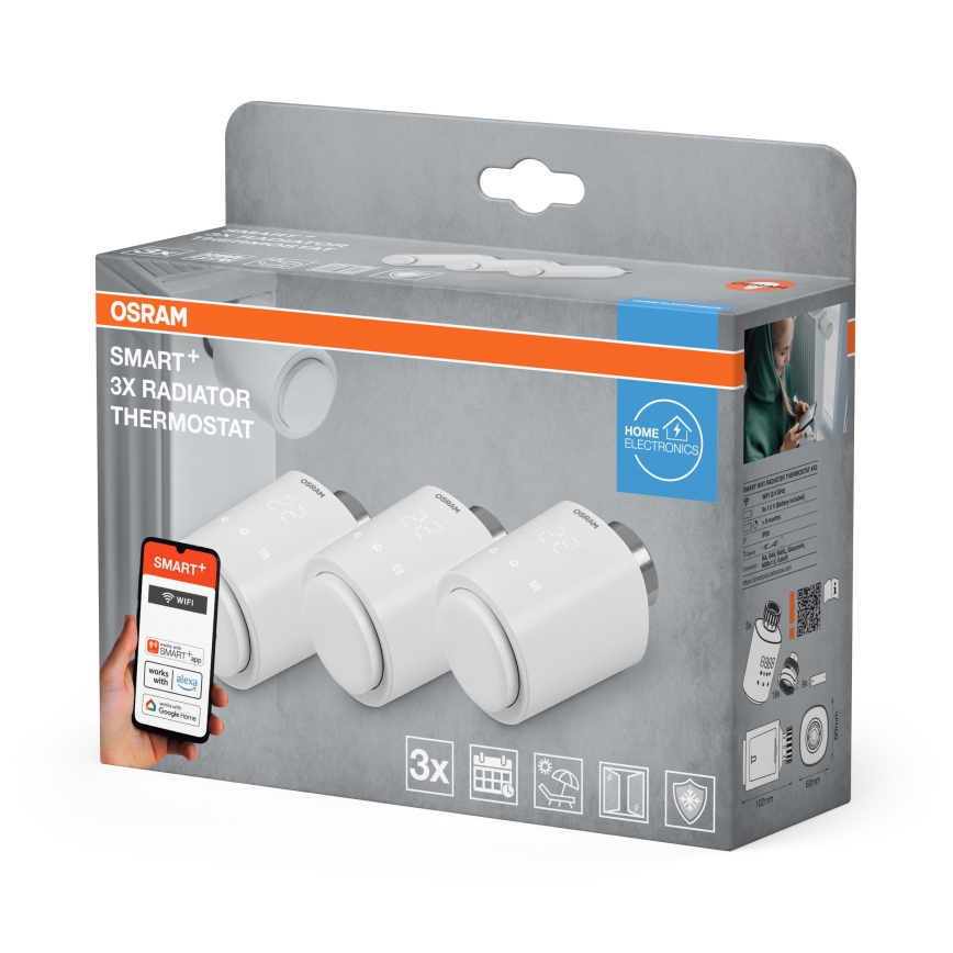 Osram - Set van 3 thermostatische radiatorknoppen SMART+ 3xAA Wi‑Fi