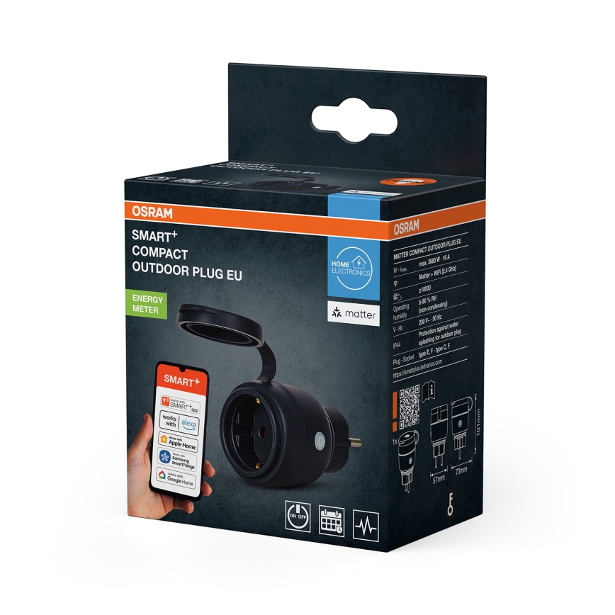 Osram - Slimme buitenstekker SMART+ MATTER SCHUKO 3680W/230V/16A IP44 Wi-Fi