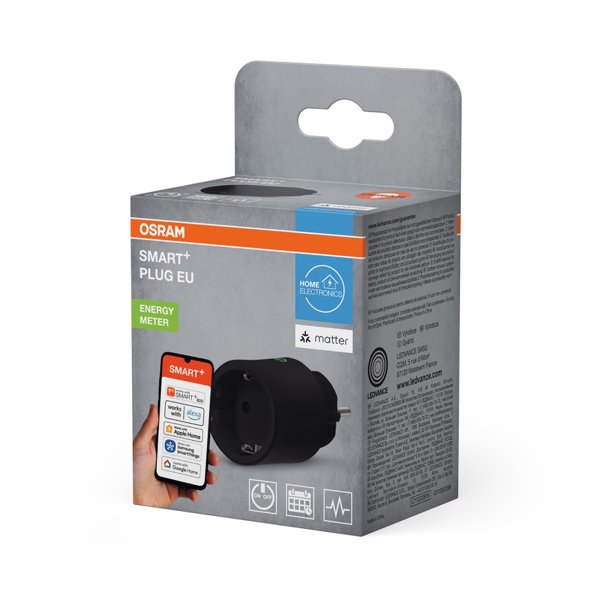 Osram - Slimme stekker SMART+ MATTER SCHUKO 2300W/230V/10A Wi-Fi zwart