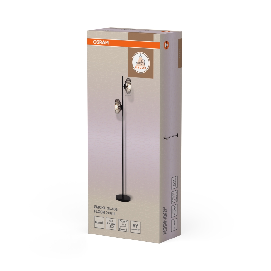 Osram - Staande lamp DECOR SMOKE 2xE14/12W/230V zwart/rookgrijs