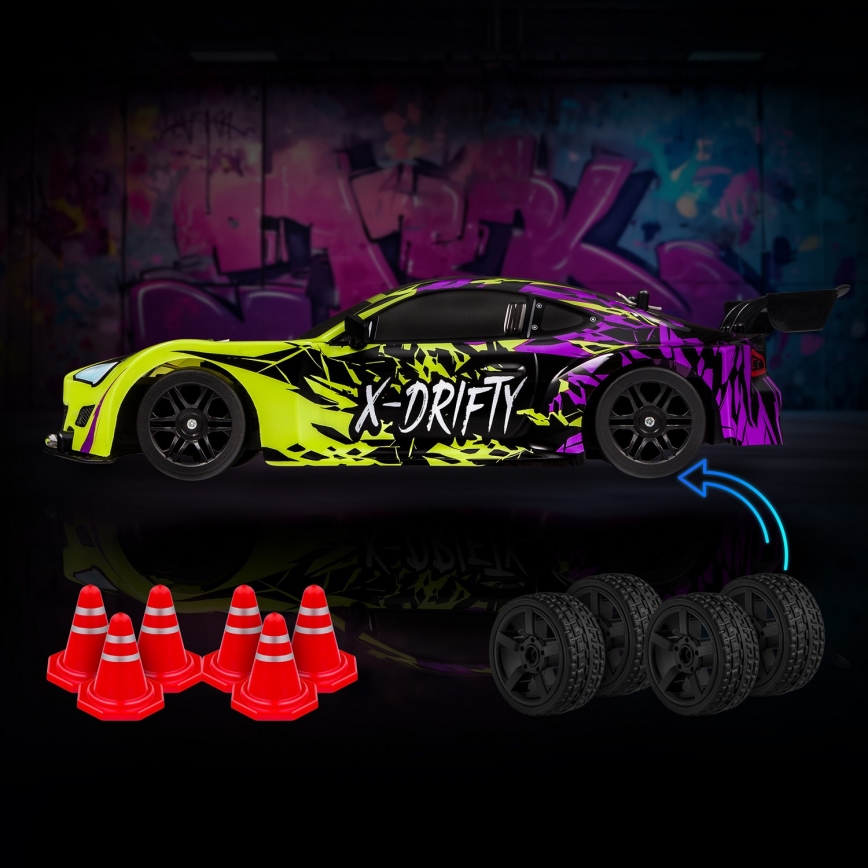 Overmax - RC-driftauto met afstandsbediening X-DRIFT 1000 mAh geel/paars