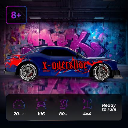 Overmax - RC-driftauto met afstandsbediening X-OVERSLIDE 1000 mAh zwart/groen/blauw/rood