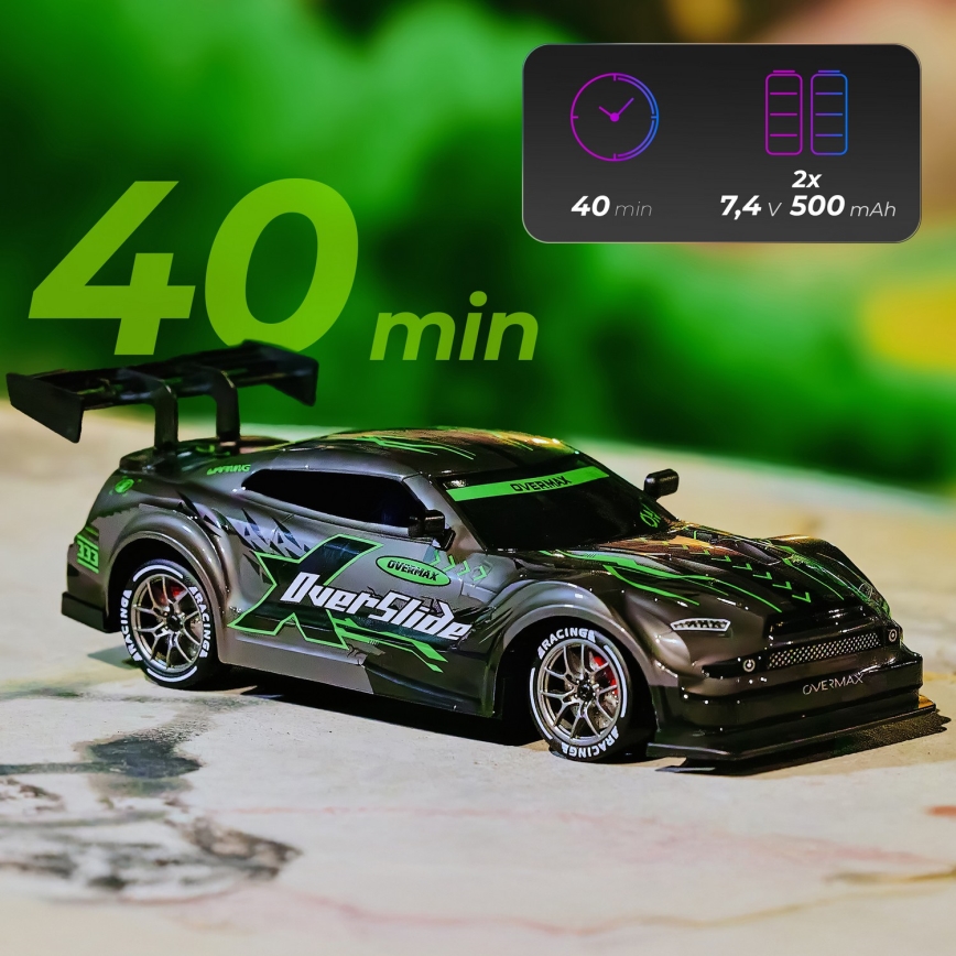 Overmax - RC-driftauto met afstandsbediening X-OVERSLIDE 1000 mAh zwart/groen/blauw/rood