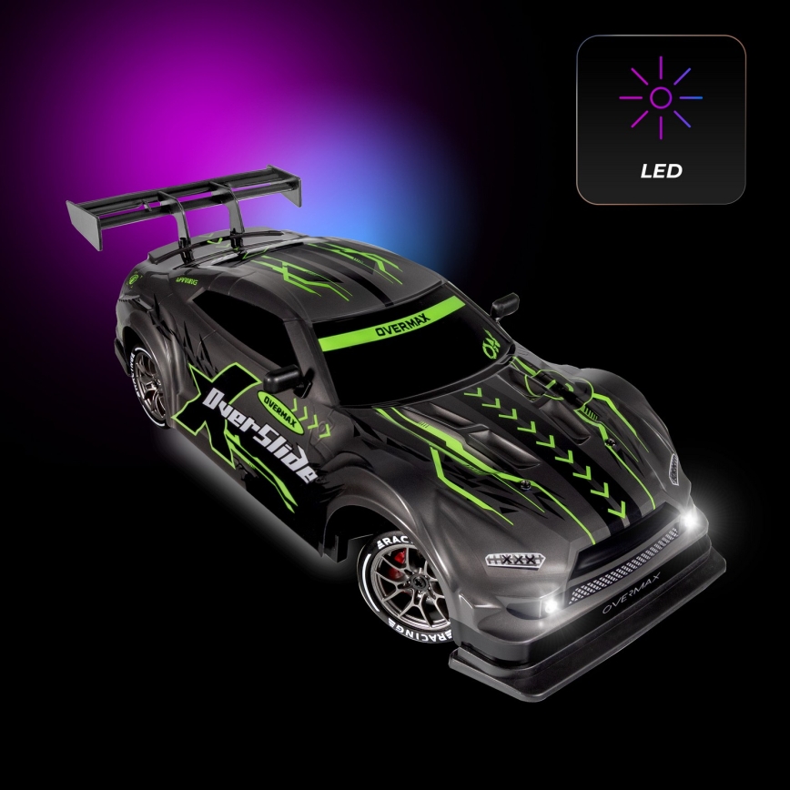 Overmax - RC-driftauto met afstandsbediening X-OVERSLIDE 1000 mAh zwart/groen/blauw/rood