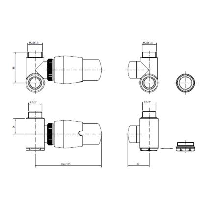 P.M.H. INTER-RC - Radiatorkraan met thermostatische kop INTER, rechts, glanzend chroom