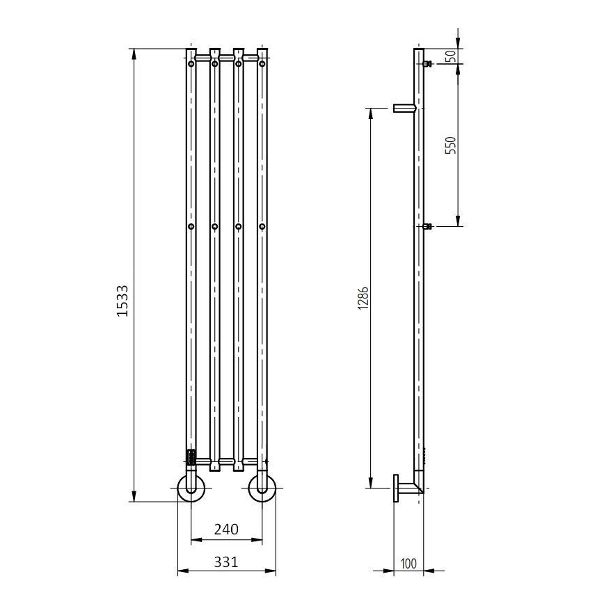 P.M.H. MO1SS-LK - Elektrische handdoekdroger MONA 93W/230V 153,3 cm IP44 gepolijst roestvrij staal