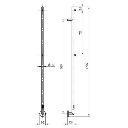 P.M.H. OL1B - Elektrische handdoekdroger OLE 24W/230V 170 cm IP44 zwart