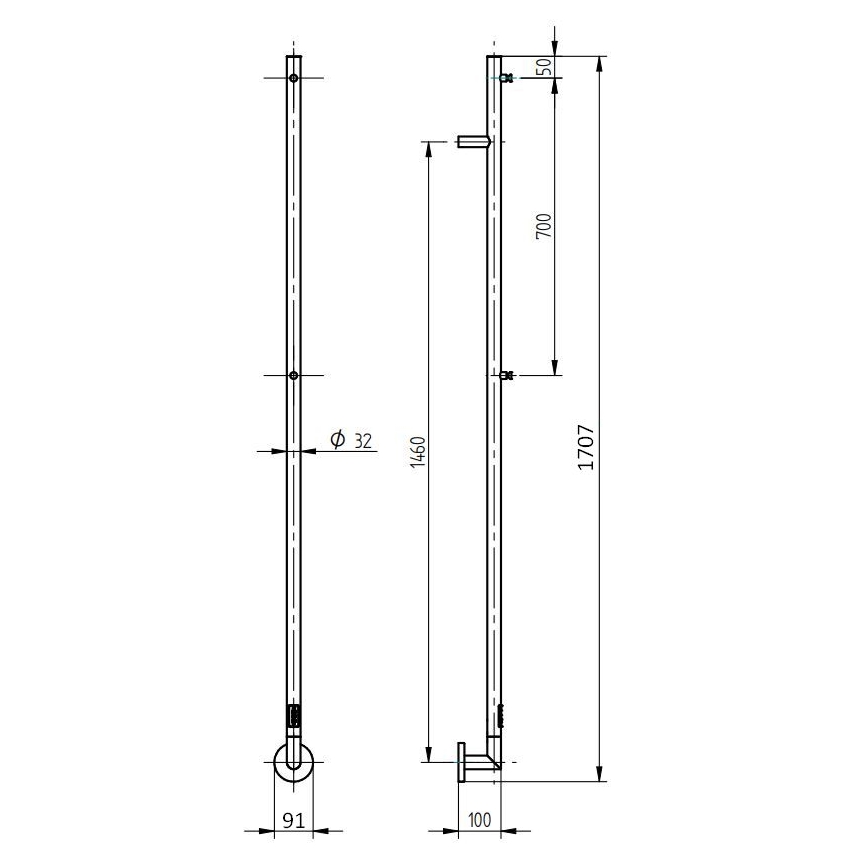 P.M.H. OL1B - Elektrische handdoekdroger OLE 24W/230V 170 cm IP44 zwart