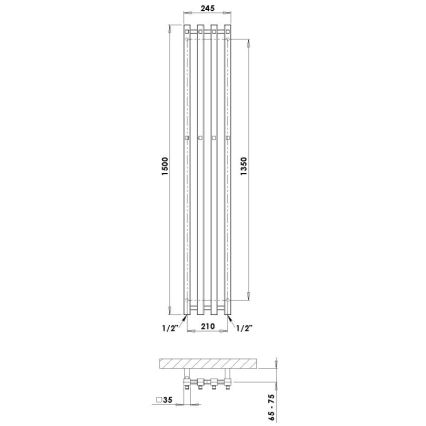 P.M.H. P2W/4 - PLUTO handdoekradiator 406 W 150 cm wit