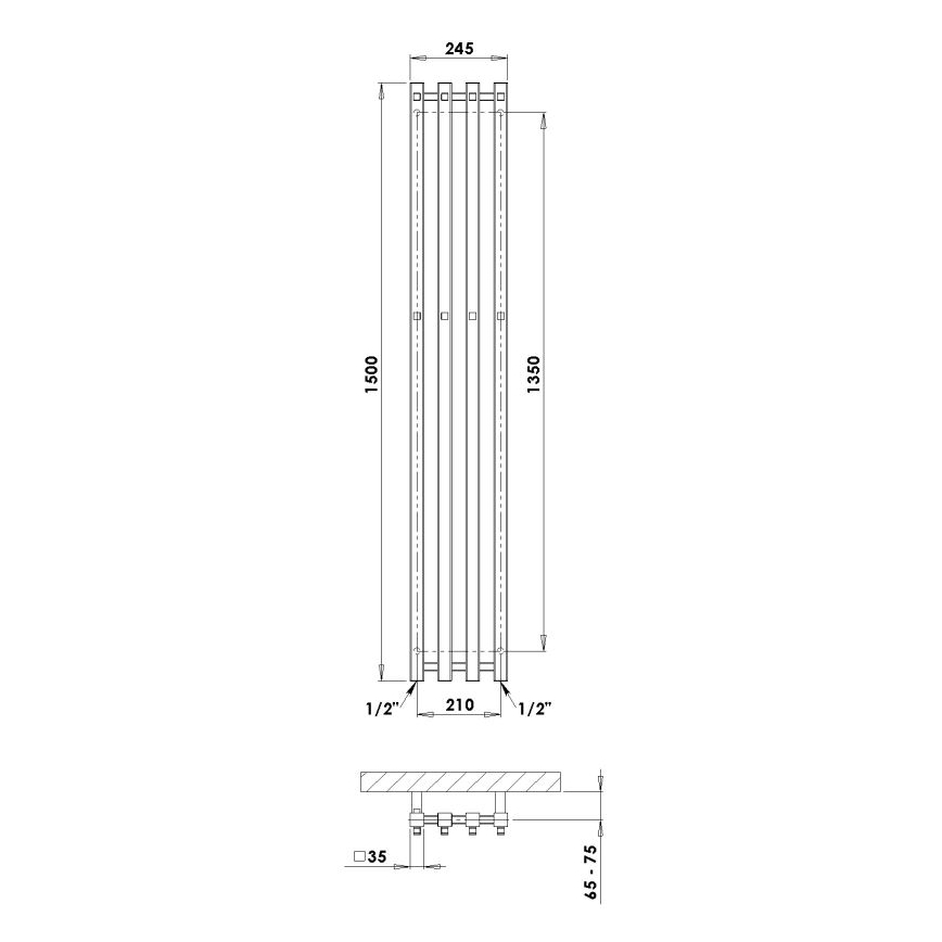 P.M.H. P2W/4 - PLUTO handdoekradiator 406 W 150 cm wit