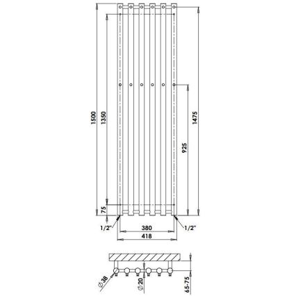 P.M.H. R2C/6 - Badkamer handdoekradiator ROSENDAL 525 W 150 cm glanzend chroom