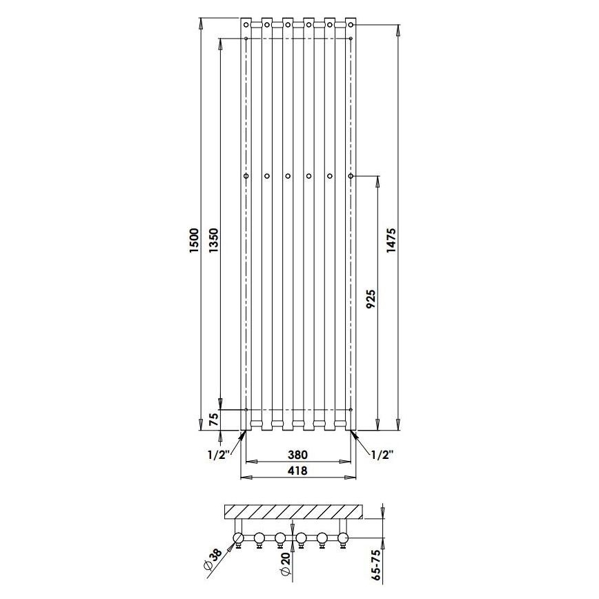 P.M.H. R2C/6 - Badkamer handdoekradiator ROSENDAL 525 W 150 cm glanzend chroom
