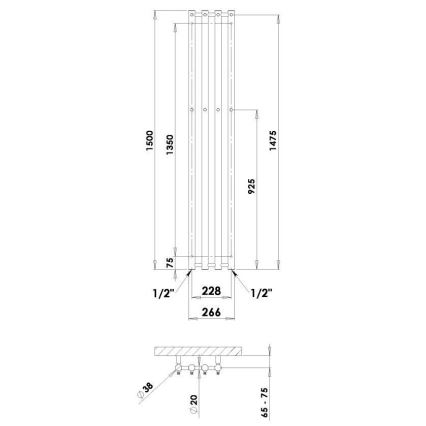 P.M.H. R2C - Handdoekradiator (ladder) ROSENDAL 350 W, 150 cm, glanzend chroom