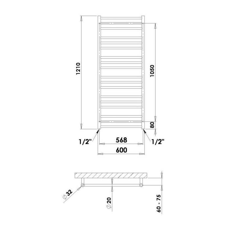 P.M.H. SN4C - Ladder-handdoekradiator voor badkamer SORANO 470 W 121 cm glanzend chroom