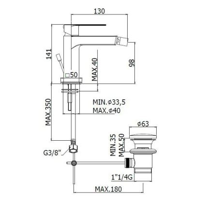 Paffoni - Bidetkraan + afvoer TANGO roestvrij staal