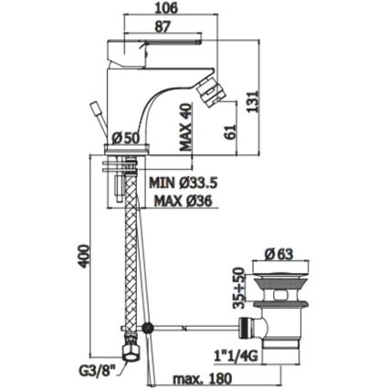 Paffoni - Bidetkraan + waste RED, glanzend chroom