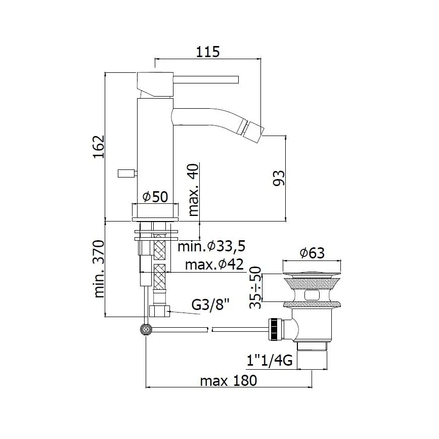 Paffoni - Bidetmengkraan + afvoerset LIGHT, geborsteld goud