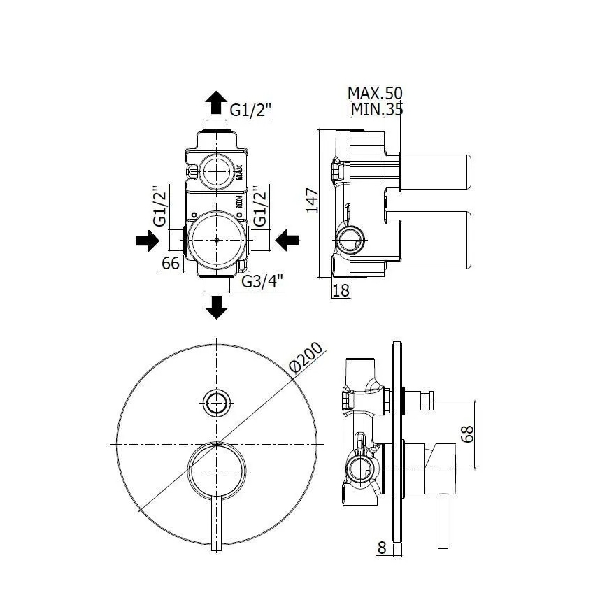 Paffoni - Douchemengkraan voor inbouw LIGHT, glanzend chroom