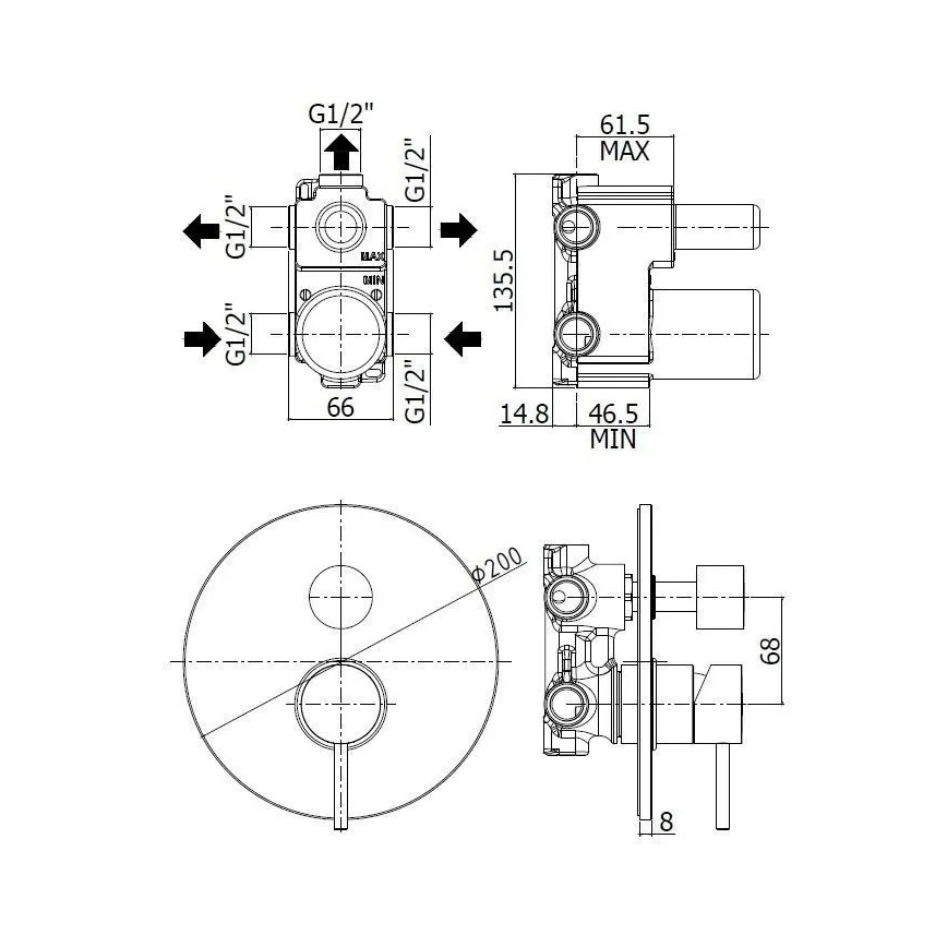 Paffoni - Douchemengkraan voor inbouw LIGHT, zwart