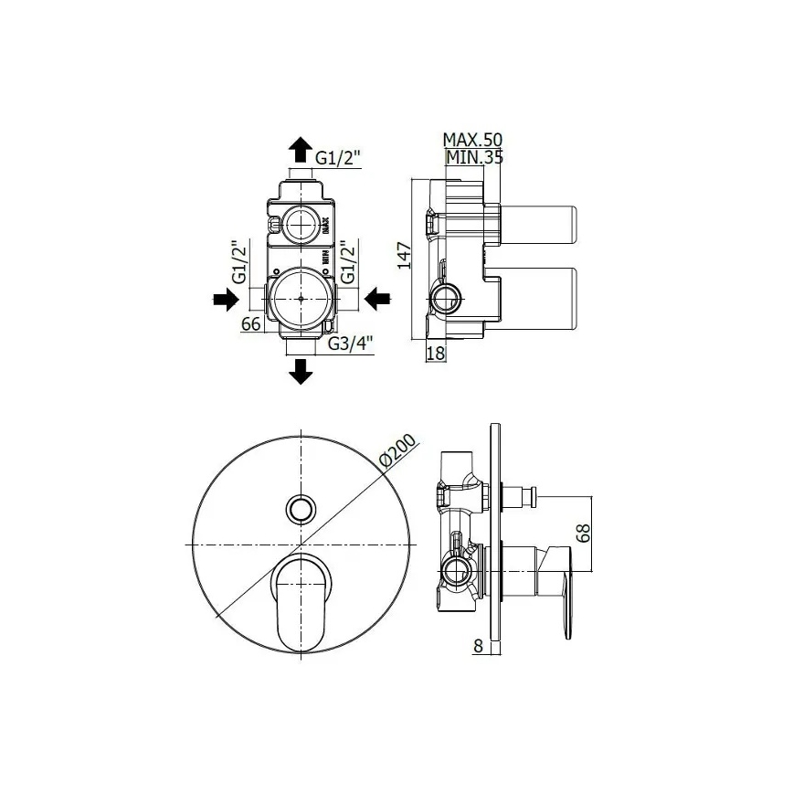 Paffoni - Inbouw badkraan CANDY, hoogglans chroom