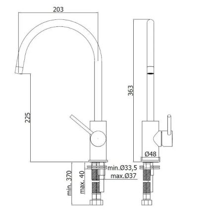 Paffoni - Keukenkraan LIGHT 36,3 cm glanzend chroom