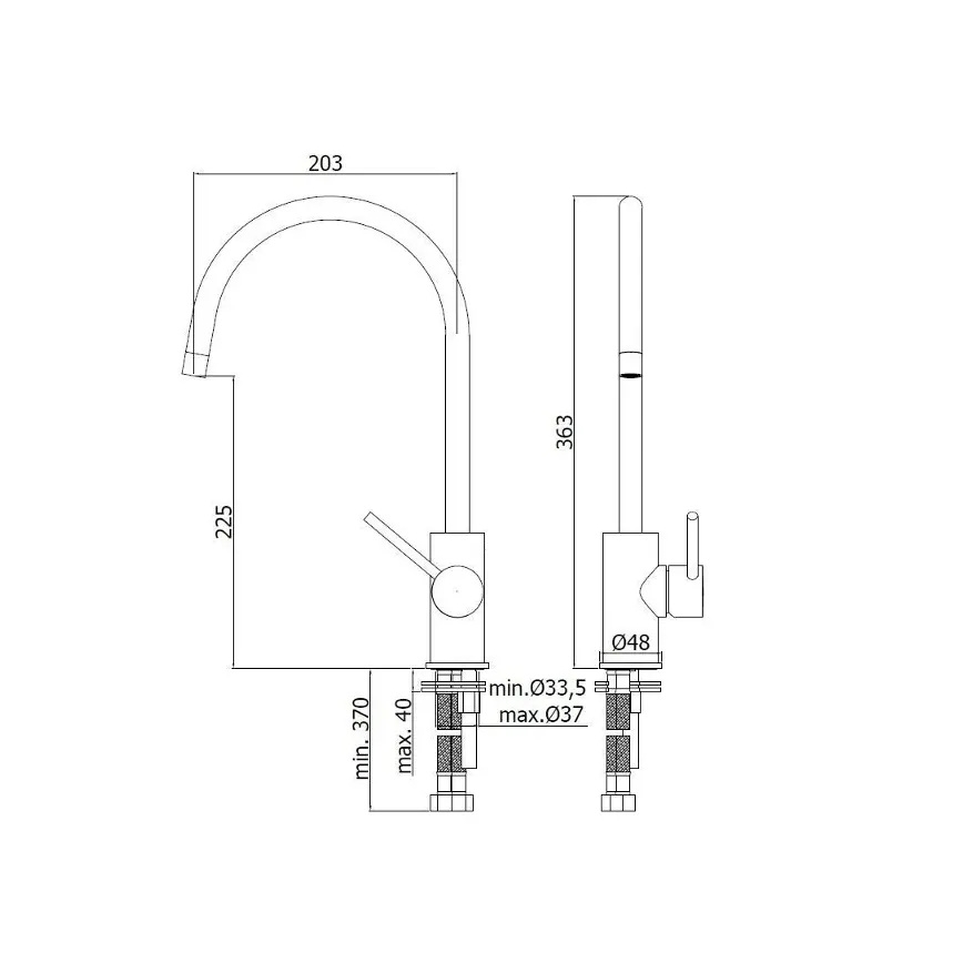 Paffoni - Keukenkraan LIGHT 36,3 cm glanzend chroom