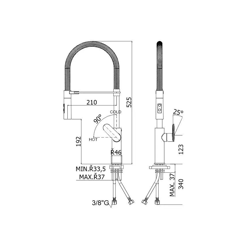 Paffoni - Keukenkraan met uittrekbare handdouche CANDY 52,5 cm zwart
