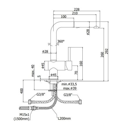 Paffoni - Keukenkraan met uittrekbare handdouche LIGHT 29,2 cm zwart