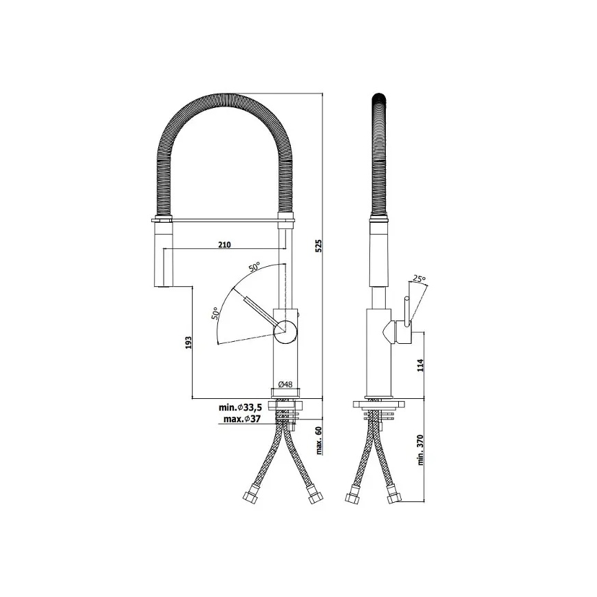 Paffoni - Keukenkraan met uittrekbare sproeikop LIGHT 52,5 cm glanzend chroom