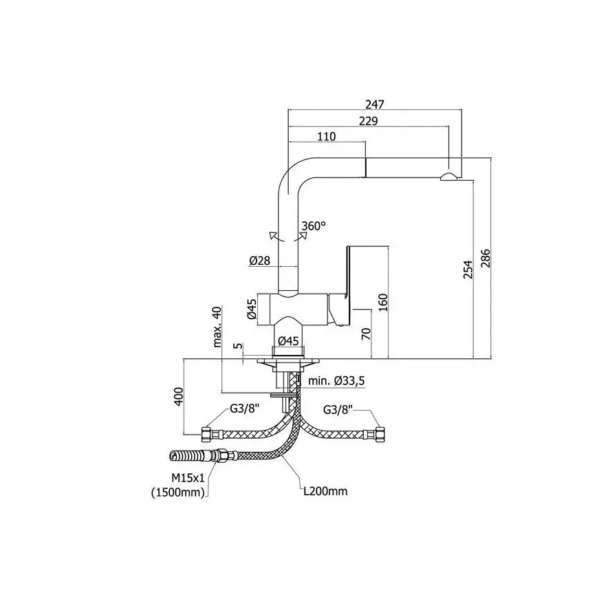 Paffoni - Keukenkraan met uittrekbare sproeikop RINGO 28,6 cm