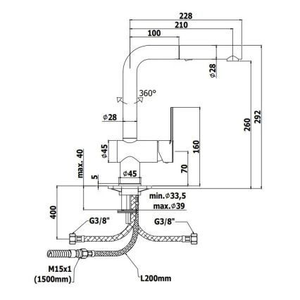 Paffoni - Keukenkraan RINGO met uittrekbare sproeikop, 29,2 cm, zwart