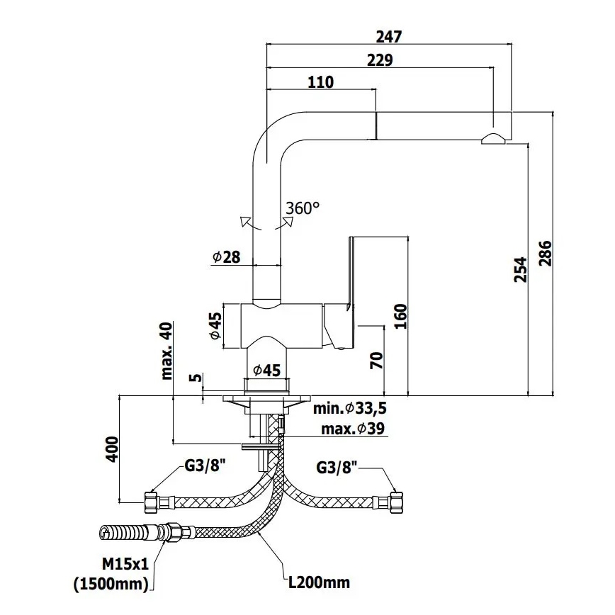 Paffoni - Keukenkraan RINGO met uittrekbare uitloop, zwart