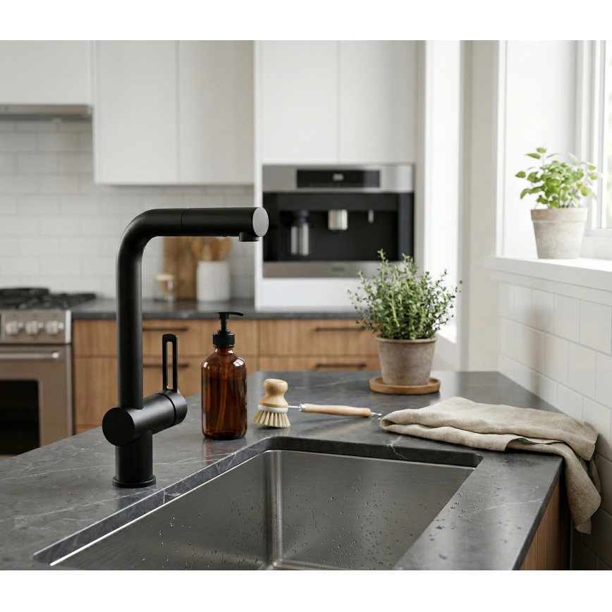 Paffoni - Keukenkraan RINGO met uittrekbare uitloop, zwart