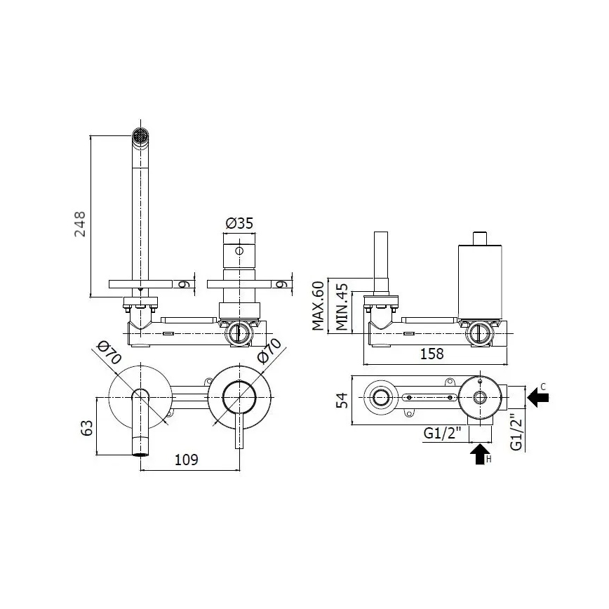 Paffoni - LIGHT inbouw wastafelkraan mat wit
