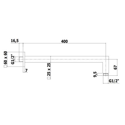 Paffoni - Vierkante douchearm 40 cm, zwart