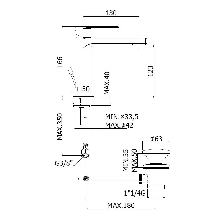 Paffoni - Wastafelkraan + afvoer TANGO RVS