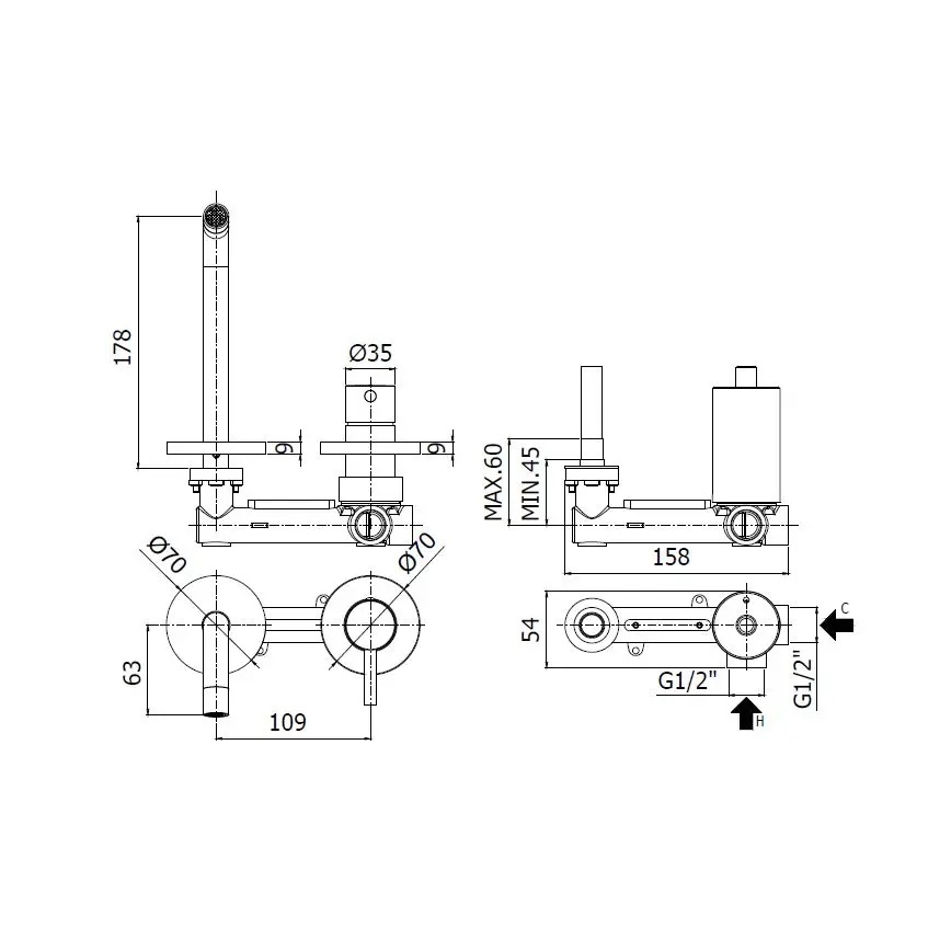 Paffoni - Wastafelkraan LIGHT voor inbouwmontage, mat wit