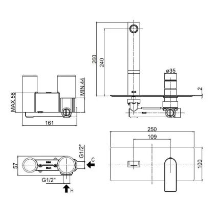 Paffoni - Wastafelkraan TANGO voor inbouwmontage, glanzend chroom
