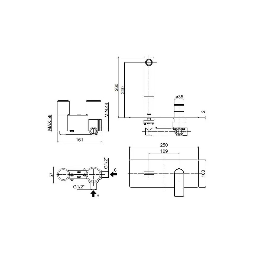 Paffoni - Wastafelkraan TANGO voor inbouwmontage, glanzend chroom