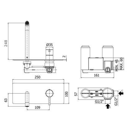 Paffoni - Wastafelkraan voor inbouw LIGHT, RVS
